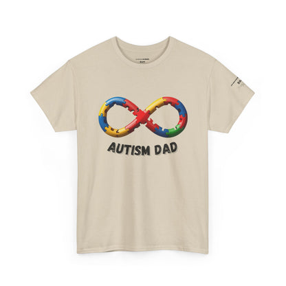 Autism Dad T-Shirt – Puzzle Infinity Front & “Guided by Love” Sleeve | Burgess Awakening Media