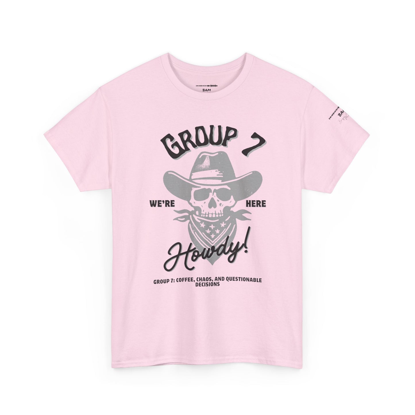 Group 7 “We’re Here” Howdy Skull Cowboy Tee – Funny Western Outlaw Shirt