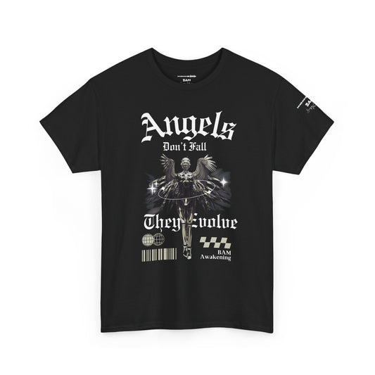 Angels Don’t Fall They Evolve Tee | Spiritual Streetwear | BAM Awakening Shirt