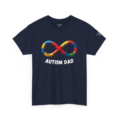Autism Dad T-Shirt – Puzzle Infinity Front & “Guided by Love” Sleeve | Burgess Awakening Media