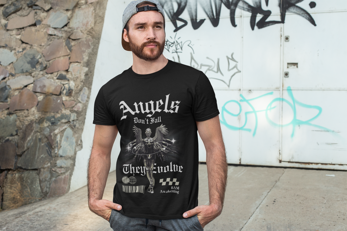 Edgy Robotic Angel T-Shirt – Fallen Techwear Archangel, Cyberpunk Graphic Tee, Future Rebel Streetwear, AI vs Soul Unisex Shirt