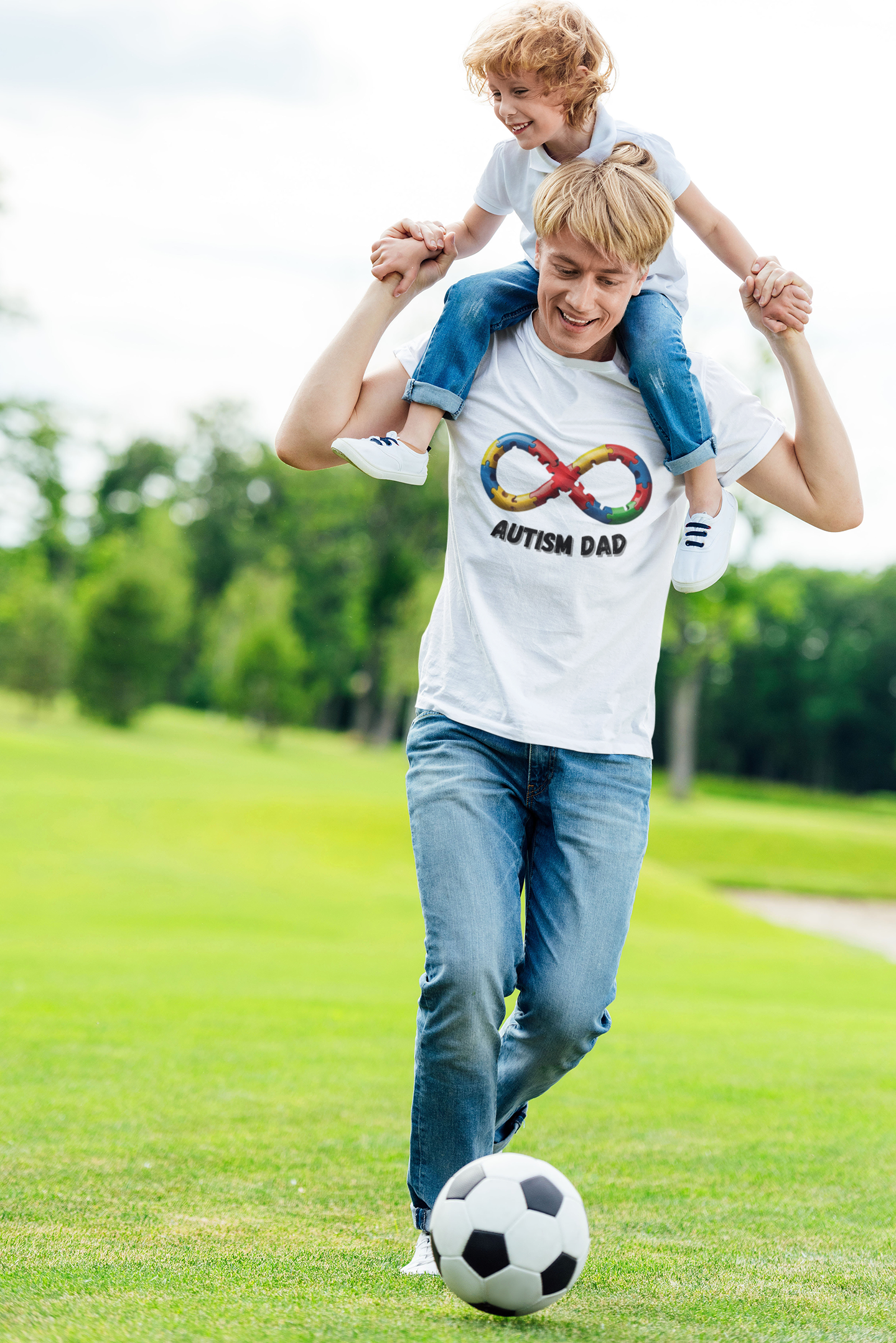 Autism Dad T-Shirt – Puzzle Infinity Front & “Guided by Love” Sleeve | Burgess Awakening Media