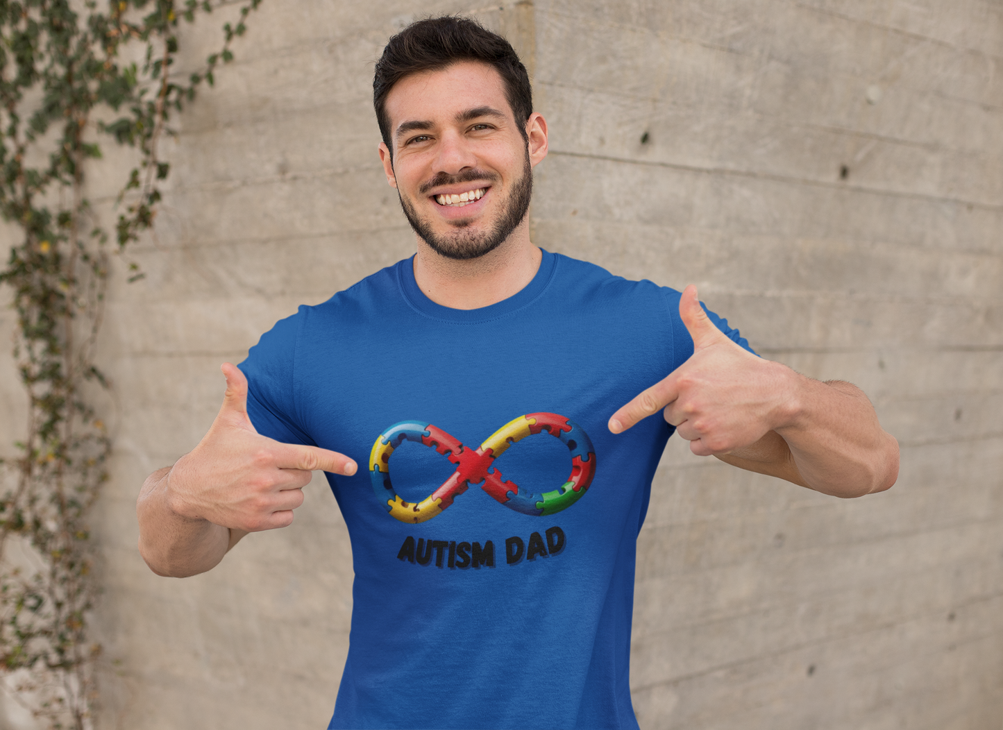 Autism Dad T-Shirt – Puzzle Infinity Front & “Guided by Love” Sleeve | Burgess Awakening Media