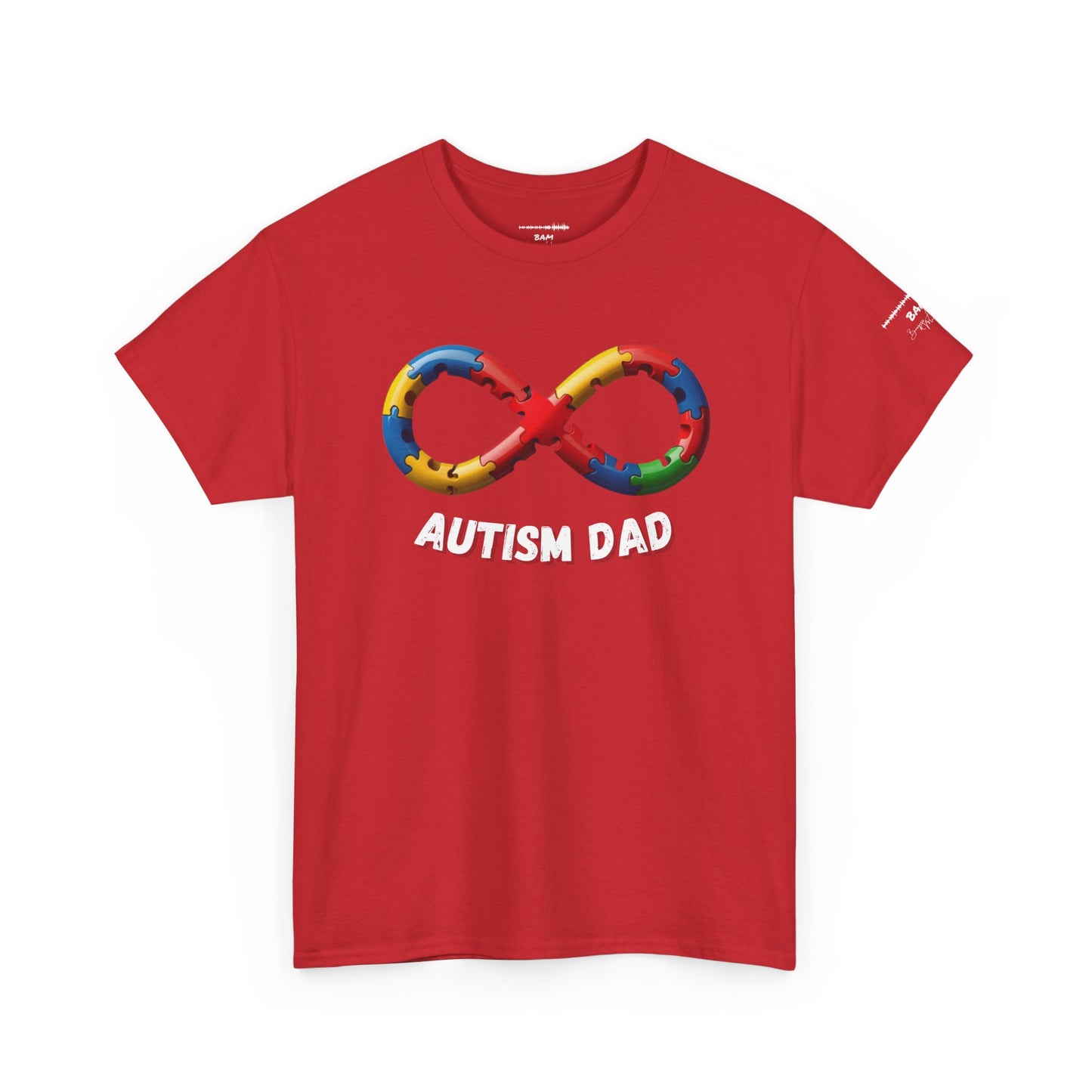 Autism Dad T-Shirt – Puzzle Infinity Front & “Guided by Love” Sleeve | Burgess Awakening Media