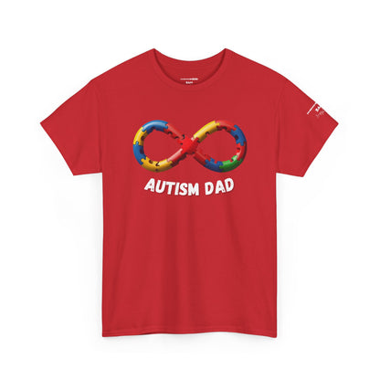 Autism Dad T-Shirt – Puzzle Infinity Front & “Guided by Love” Sleeve | Burgess Awakening Media