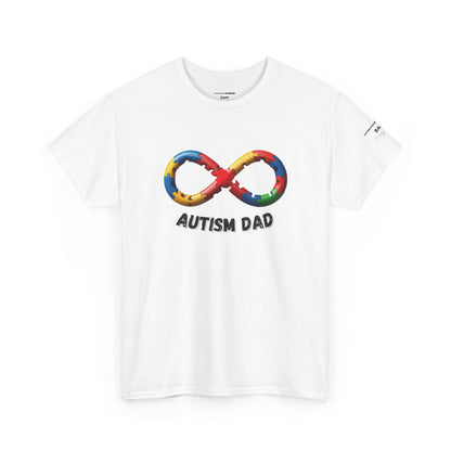 Autism Dad T-Shirt – Puzzle Infinity Front & “Guided by Love” Sleeve | Burgess Awakening Media