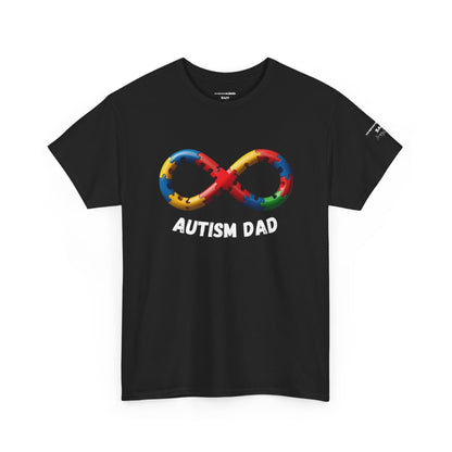 Autism Dad T-Shirt – Puzzle Infinity Front & “Guided by Love” Sleeve | Burgess Awakening Media