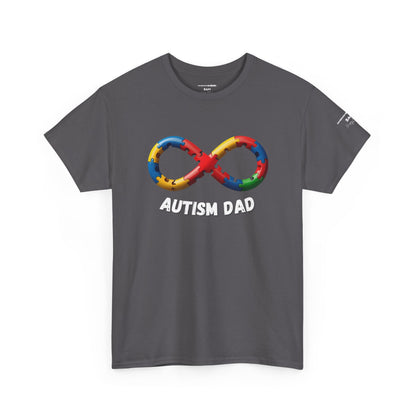 Autism Dad T-Shirt – Puzzle Infinity Front & “Guided by Love” Sleeve | Burgess Awakening Media