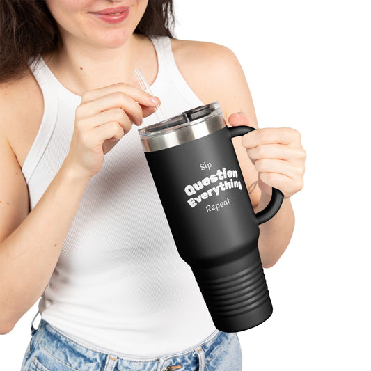 Question Everything Insulated Travel Mug, 40oz | BAM Gear for Truth Seekers, Coffee Rebels, Hot & Cold Drinks