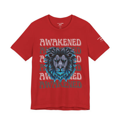 Awakened Lion Unisex Tee – Spiritual Streetwear, Nature Warrior Shirt, Graphic Comfort Fit, Mindful Rebel Apparel